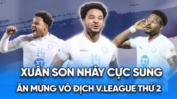 Khoảnh khắc Xuân Son nhảy cực sung ăn mừng chức vô địch V.League thứ 2 cùng CLB Nam Định